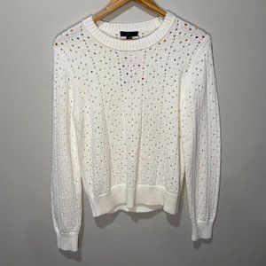 J.Crew Point Sur Allover Pointelle Crewneck WHITE